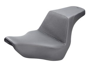 Comfortable grey motorcycle passenger seat with durable upholstery for Revelry Motorcycles.