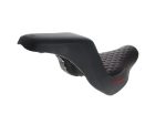 Comfortable black motorcycle seat with red stitching for Revelry motorcycle bikes.