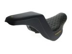 Saddlemnen motorcycle seat with black and yellow stitching, custom fit for comfort and style.