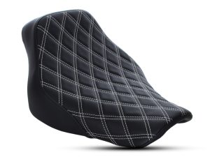 Quilted black motorcycle seat for comfortable riding - Revelry Motorcycles Australia.