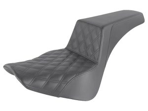 Stylish black quilted motorcycle seat for Revelry Motorcycles, combining comfort and classic design.