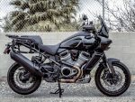 High-performance black adventure motorcycle with touring features for long rides.