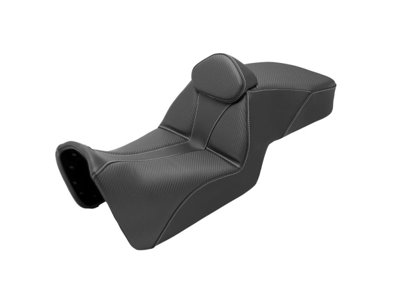 High-quality motorcycle seat with black leather finish for Revelry Motorcycles Australia.