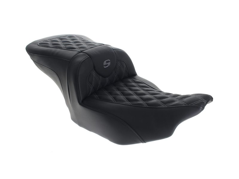 High-quality black leather motorcycle seat for Revelry Motorcycles, custom cruiser motorcycle seat.