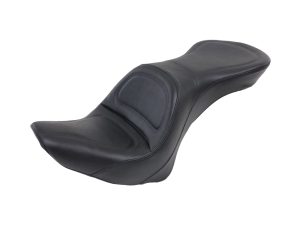 Comfortable black motorcycle seat, ideal for cruiser bikes and long rides.