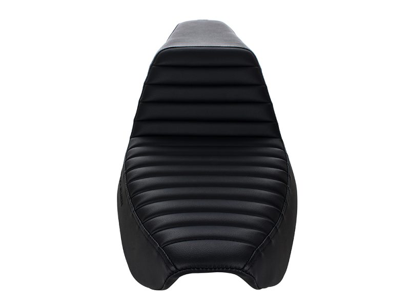 Comfortable black motorcycle seat with ribbed design for Revelry Motorcycles enthusiasts.