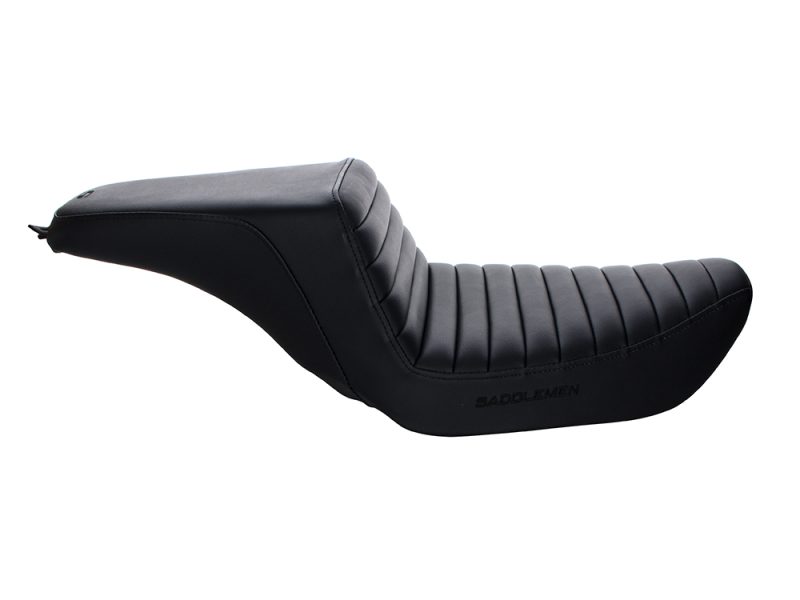 Motorcycle seat for Revelry motorcycles, black leather racing style design Australian made.