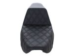 Saddle seat cover with diamond stitching for motorcycle comfort and style.