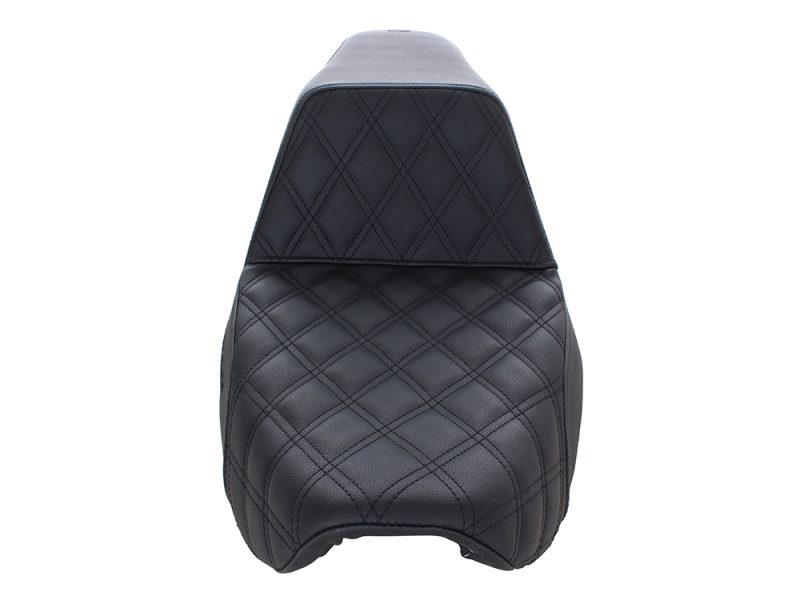 Saddle seat cover with diamond stitching for motorcycle comfort and style.