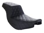 Black quilted motorcycle seat for Revelry Motorcycles comfort and style.