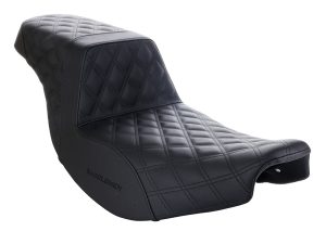 Black quilted motorcycle seat for Revelry Motorcycles comfort and style.