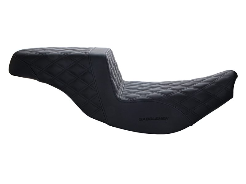 Comfortable black leather motorcycle seat for custom cruiser bikes.