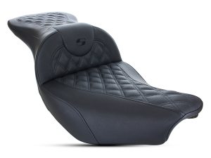 Comfortable black motorcycle seat with quilted design for Revelry Motorcycles.