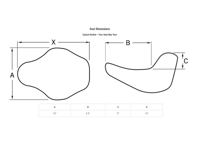 Comfortable motorcycle seat with detailed dimensions for perfect fit.