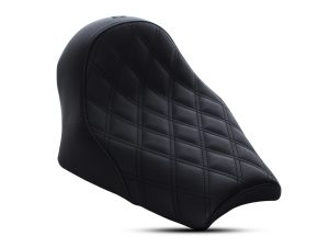 Comfortable black motorcycle seat with quilted stitching for Revelry Motorcycles.