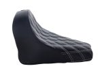 Stylish black motorcycle seat with quilted stitching, ideal for custom bikes.