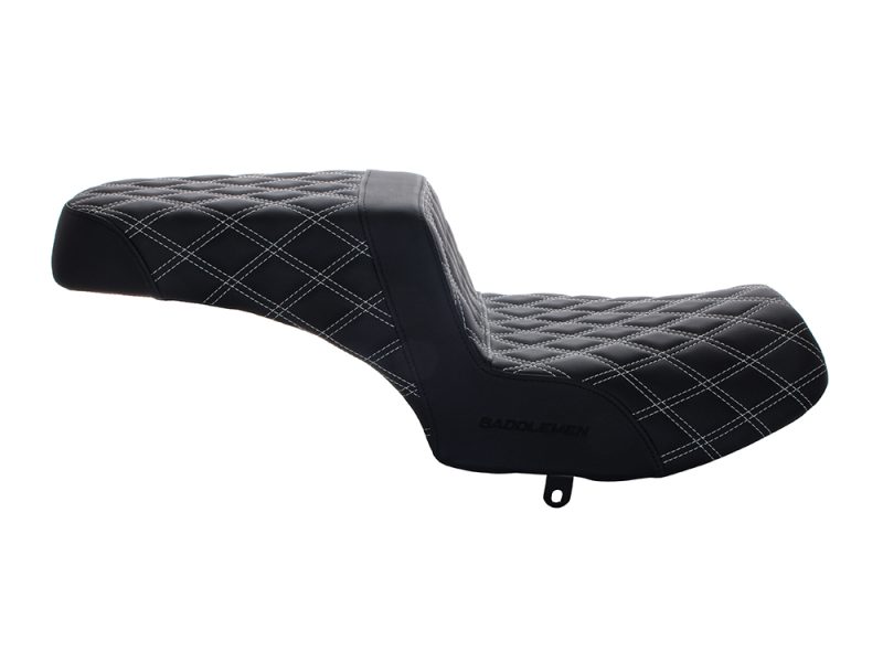 Comfortable black quilted motorcycle seat for Revelry Motorcycles.