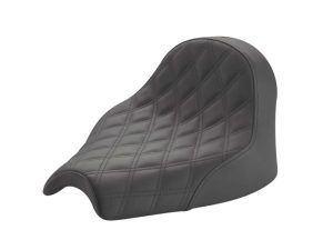 Luxury black quilted motorcycle passenger seat for Harley Davidson bikes.