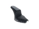 Comfortable black motorcycle seat with diamond stitching for Harley Davidson bikes.
