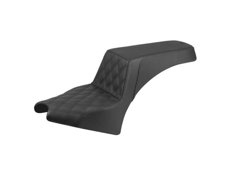 Comfortable black motorcycle seat with quilted stitching for Revelry Motorcycles and custom bikes.