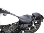 Black motorcycle seat and fuel tank with sleek design, perfect for cruiser bikes.