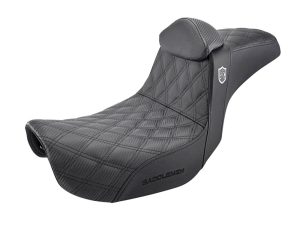 RevelryCycle Motorcycle Comfort Seat with Saddlemen branding, black, padded, for cruiser bikes.