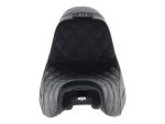 Revelry Motorcycles black quilted leather motorcycle seat for comfort and style.