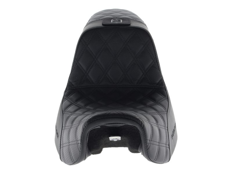 Revelry Motorcycles black quilted leather motorcycle seat for comfort and style.