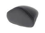 Compact black motorcycle seat cushion, ergonomic design, for comfortable riding.