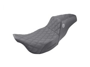 Comfortable motorcycle seat with quilted leather for Revelry Motorcycles enthusiasts.