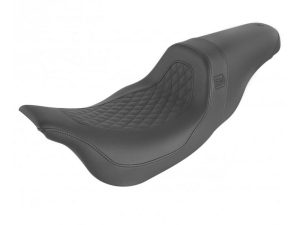 Comfortable black motorcycle seat with quilted detail for Revelry motorcycles in Australia.