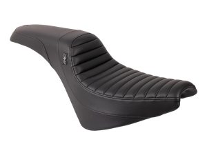Saddle seat for motorcycles with black leather finish and comfortable padding suited for Revelry Motorcycles.