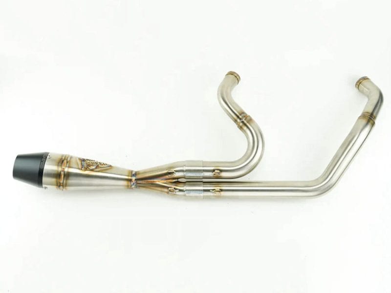 High-performance motorcycle exhaust pipe for Revelry Motorcycles in Australia.