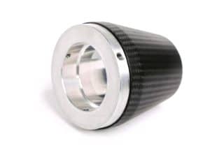 Precision motorcycle part with carbon fibre finish for Revelry Motorcycles.