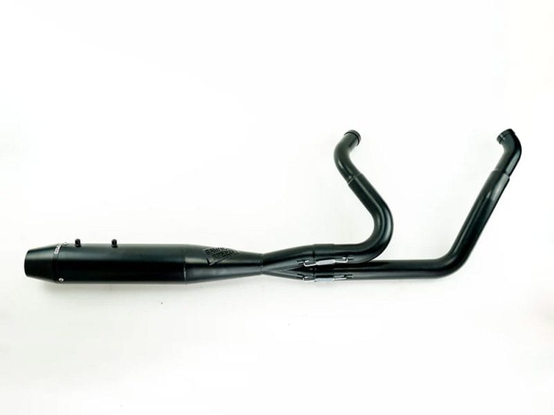 High-performance black motorcycle exhaust pipe for Revelry Motorcycles Australia.