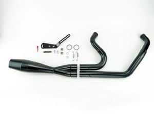 High-performance motorcycle exhaust system for Revelry Motorcycles, lightweight and durable design.