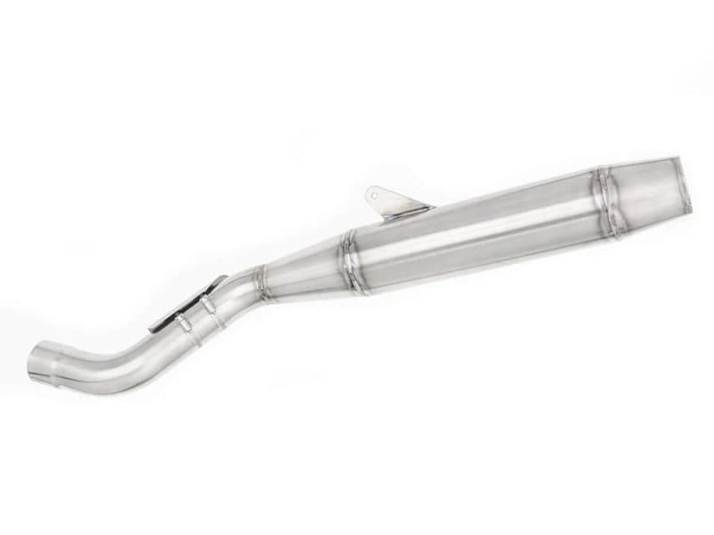 Stainless steel motorcycle exhaust for Revelry Motorcycles, premium custom bike accessories.