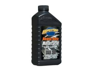 Black motorcycle engine oil bottle with Spectro Heavy Duty Motorbike Lubricant label.