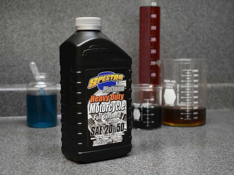 Spectro Heavy Duty Motorbike Engine Oil SAE 20W50 for motorcycle lubrication.