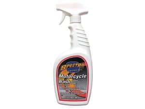 Restoring shine and cleaning motorcycle parts with Spectrum Motorcycle Wash spray.