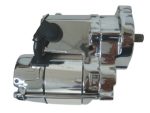 High-performance motorcycle starter motor with chrome finish for Revelry Motorcycles.
