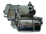 High-performance motorcycle starter motor with polished chrome finish for Revelry Motorcycles.