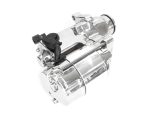 Chrome motorcycle air compressor with black hose for bike inflation - Revelry Motorcycles.