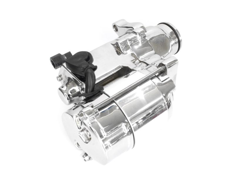 Chrome motorcycle air compressor with black hose for bike inflation - Revelry Motorcycles.