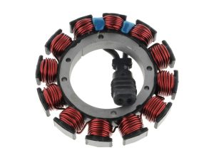 High-performance motorcycle stator coil assembly for Harley Davidson bikes.