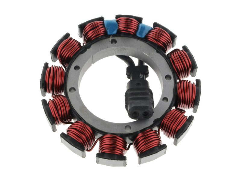 High-performance motorcycle stator coil assembly for Harley Davidson bikes.