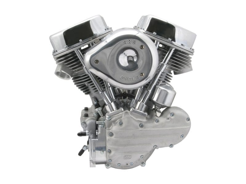 V-twin motorcycle engine, chrome finish, used for custom bikes, high-performance motorcycle parts Australia.