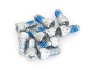 Bright blue threaded motorcycle screws with silver metal heads, ideal for bike maintenance.