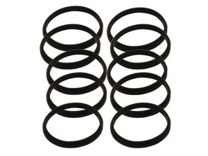 Black motorcycle oil seals, essential for Revelry Motorcycles' performance and durability.