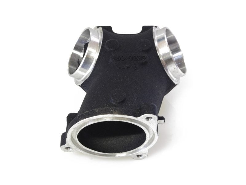 Aluminium motorcycle intake manifold for Revelry Motorcycles performance builds.